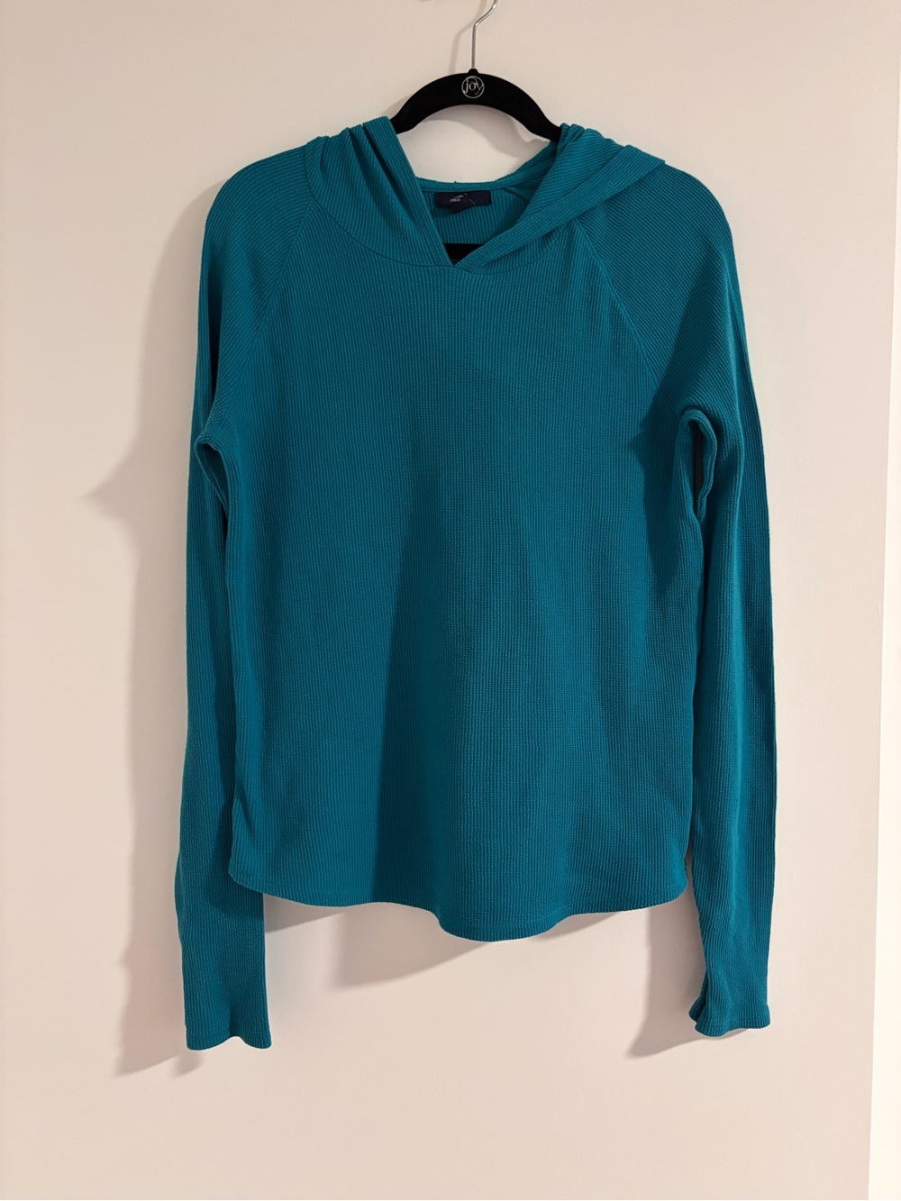 GAP Teal Hooded Long Sleeve Waffle-Knit Top